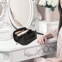 Large Travel Cosmetic Bag Portable Make up Makeup Bag Waterproof PU Leather Storage Black Kings Warehouse 