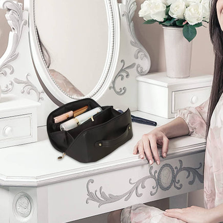 Large Travel Cosmetic Bag Portable Make up Makeup Bag Waterproof PU Leather Storage Black Kings Warehouse 