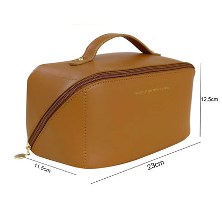 Large Travel Cosmetic Bag Portable Make up Makeup Bag Waterproof PU Leather Storage Brown Kings Warehouse 