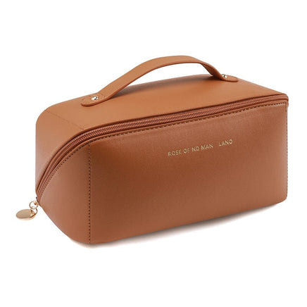 Large Travel Cosmetic Bag Portable Make up Makeup Bag Waterproof PU Leather Storage Brown Kings Warehouse 
