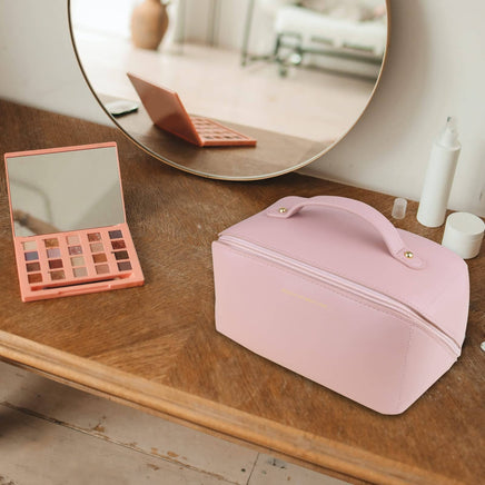 Large Travel Cosmetic Bag Portable Make up Makeup Bag Waterproof PU Leather Storage Pink Kings Warehouse 