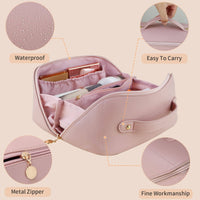 Large Travel Cosmetic Bag Portable Make up Makeup Bag Waterproof PU Leather Storage Pink Kings Warehouse 