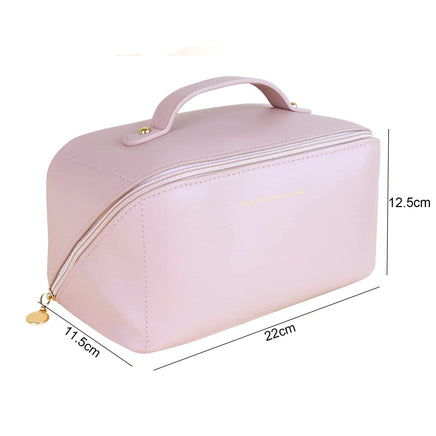 Large Travel Cosmetic Bag Portable Make up Makeup Bag Waterproof PU Leather Storage Pink Kings Warehouse 