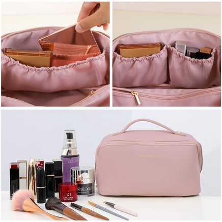 Large Travel Cosmetic Bag Portable Make up Makeup Bag Waterproof PU Leather Storage Pink Kings Warehouse 