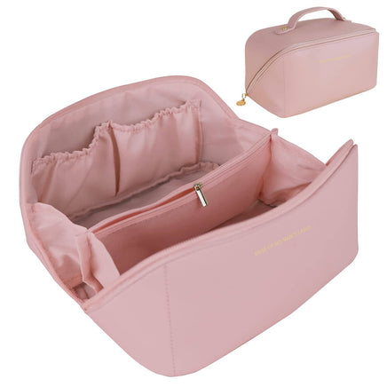 Large Travel Cosmetic Bag Portable Make up Makeup Bag Waterproof PU Leather Storage Pink Kings Warehouse 