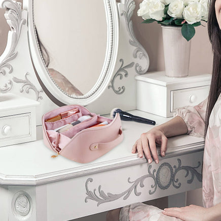 Large Travel Cosmetic Bag Portable Make up Makeup Bag Waterproof PU Leather Storage Pink Kings Warehouse 