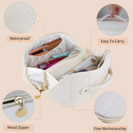 Large Travel Cosmetic Bag Portable Make up Makeup Bag Waterproof PU Leather Storage White Kings Warehouse 
