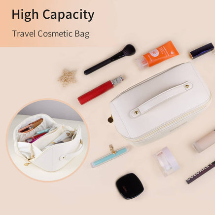 Large Travel Cosmetic Bag Portable Make up Makeup Bag Waterproof PU Leather Storage White Kings Warehouse 