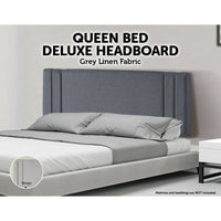 Linen Fabric Queen Bed Deluxe Headboard Bedhead - Grey Kings Warehouse 