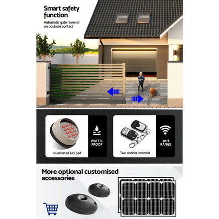 LockMaster Electric Sliding Gate Opener 1800KG Motor Kit Auto Keypad Remote 6M Rail Kings Warehouse 