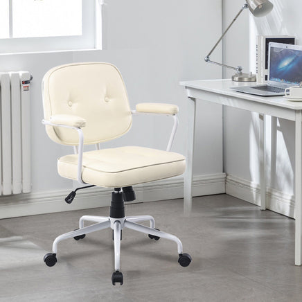 Louise White Frame Faux Leather Home Office Chair in Beige Kings Warehouse 