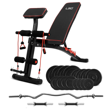 LSG GBN007 FID Bench with 84kg Weight and Bar set Kings Warehouse 