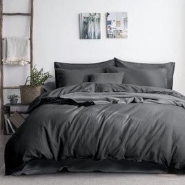 luxurious linen cotton quilt cover set queen charcoal Kings Warehouse 