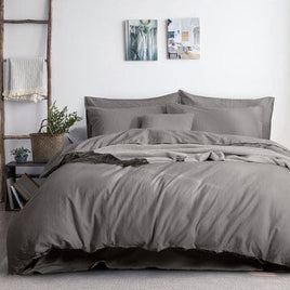 luxurious linen cotton quilt cover set queen grey Kings Warehouse 