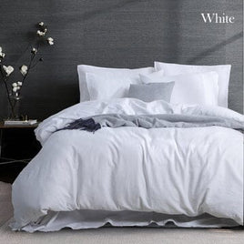 luxurious linen cotton quilt cover set queen white Kings Warehouse 