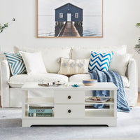Margaux White Coastal Style Coffee Table with Drawers living room Kings Warehouse 