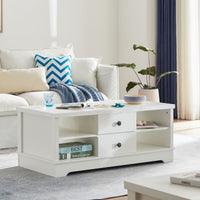 Margaux White Coastal Style Coffee Table with Drawers living room Kings Warehouse 