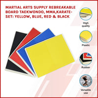 Martial Arts Supply Rebreakable Board Taekwondo, MMA, Karate-Set: Yellow, Blue, Red & Black Kings Warehouse 