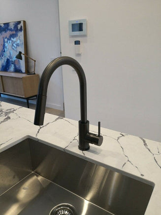 Matte Black Pull out Kitchen tap Solid stainless steel PVD plated Kings Warehouse 