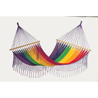 Mayan Legacy Queen Size Outdoor Cotton Mexican Resort Hammock With Fringe in Rainbow Colour Home & Garden > Hammocks Kings Warehouse 