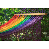Mayan Legacy Queen Size Outdoor Cotton Mexican Resort Hammock With Fringe in Rainbow Colour Home & Garden > Hammocks Kings Warehouse 
