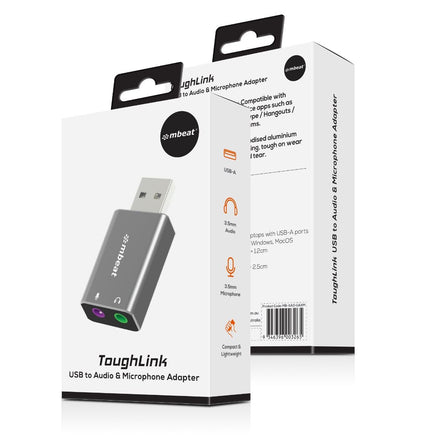 mbeat Elite USB to 3.5 Audio and Microphone Adapter - Space Grey Kings Warehouse 