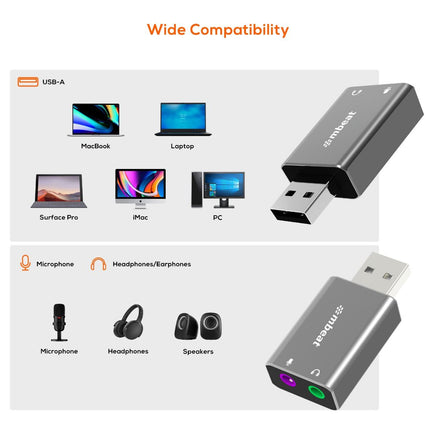 mbeat Elite USB to 3.5 Audio and Microphone Adapter - Space Grey Kings Warehouse 