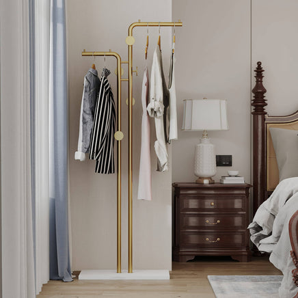Metal Coat Rack Marble Base Hooks Clothes Coats Bag Tree Hat Display Hanger Stand Organiser 2 Pole Kings Warehouse 