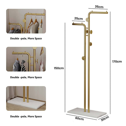 Metal Coat Rack Marble Base Hooks Clothes Coats Bag Tree Hat Display Hanger Stand Organiser 2 Pole Kings Warehouse 