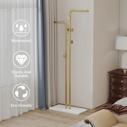 Metal Coat Rack Marble Base Hooks Clothes Coats Bag Tree Hat Display Hanger Stand Organiser 2 Pole Kings Warehouse 