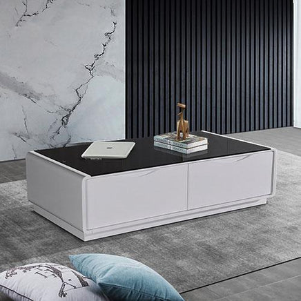 Metro Coffee Table Black Glass & White Painting Living Room Kings Warehouse 