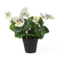 Mixed White Flowering Potted Artificial Pansy Plants 25cm Kings Warehouse 