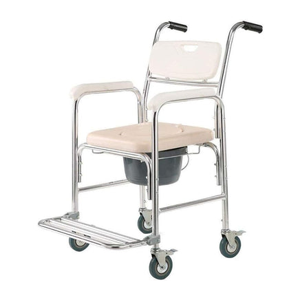 Mobile Shower Toilet Commode Chair Bathroom Aluminum Bedside Footrest Wheelchair Kings Warehouse 