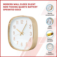 Modern Wall Clock Silent Non-Ticking Quartz Battery Operated Gold Kings Warehouse 
