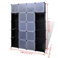 Modular Cabinet 14 Compartments Black and White 37x146x180.5 cm Kings Warehouse 