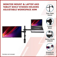 Monitor Mount & Laptop and Tablet Shelf Stands Holders Adjustable Workspace Arm Kings Warehouse 