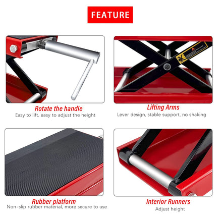 Motorcycle Bike ATV Wide Repair Deck Scissor Lift Jack Crank Hoist Stand 500kg Kings Warehouse 