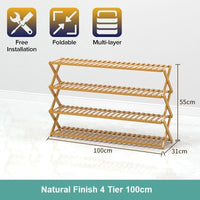 Multi-purpose Bamboo Collapsible Folding Storage Shoe Rack Shelf Organizer 100cm 4 Tier KingsWarehouse 