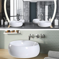 Muriel 40 x 40 x 15.5cm White Ceramic Bathroom Basin Vanity Sink Round Above Counter Top Mount Bowl Kings Warehouse 