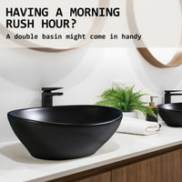 Muriel 41 x 34 x 14.5cm Black Ceramic Bathroom Basin Vanity Sink Oval Above Counter Top Mount Bowl Kings Warehouse 
