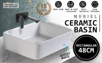 Muriel 48 x 37.5 x 13cm White Ceramic Bathroom Basin Vanity Sink Above Counter Top Mount Bowl Kings Warehouse 