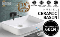 Muriel 60 x 38x 12cm White Ceramic Bathroom Basin Vanity Sink Above Counter Top Mount Bowl Kings Warehouse 