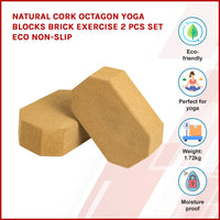 Natural Cork Octagon Yoga Blocks Brick Exercise 2 pcs Set Eco Non-Slip Kings Warehouse 