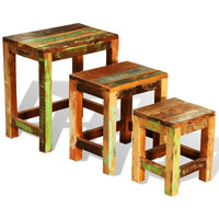 Nesting Table Set 3 Pieces Vintage Reclaimed Wood Kings Warehouse 