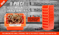 NEW 8 PC Wall Mounted Storage Bins Rack Set Nuts Bolts Organizer Parts 97903 Kings Warehouse 