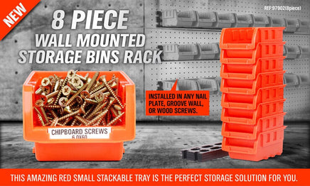 NEW 8 PC Wall Mounted Storage Bins Rack Set Nuts Bolts Organizer Parts 97903 Kings Warehouse 