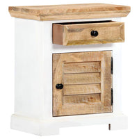 Nightstand White and Brown 40x30x50 cm Solid Rough Mango Wood Kings Warehouse 
