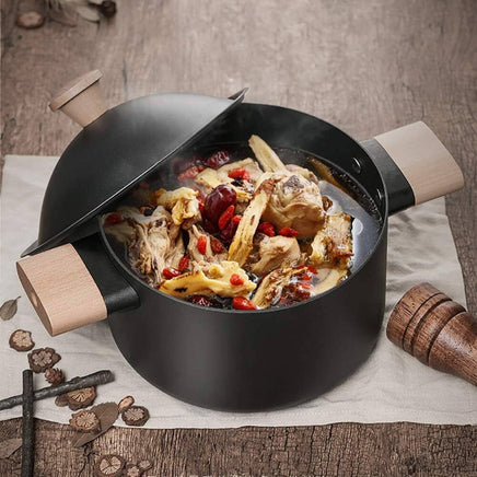 Non-stick Carbon Steel Dutch oven soup pot pan frying pan with lid wooden handle Kings Warehouse 