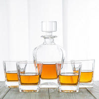 Novare Oval Whiskey Decanter Bottle With 4 Whiskey Glasses Set Kings Warehouse 