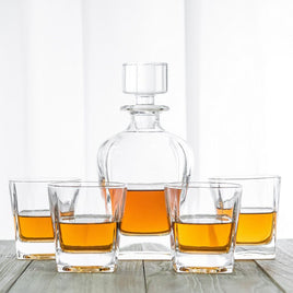 Novare Oval Whiskey Decanter Bottle With 4 Whiskey Glasses Set Kings Warehouse 
